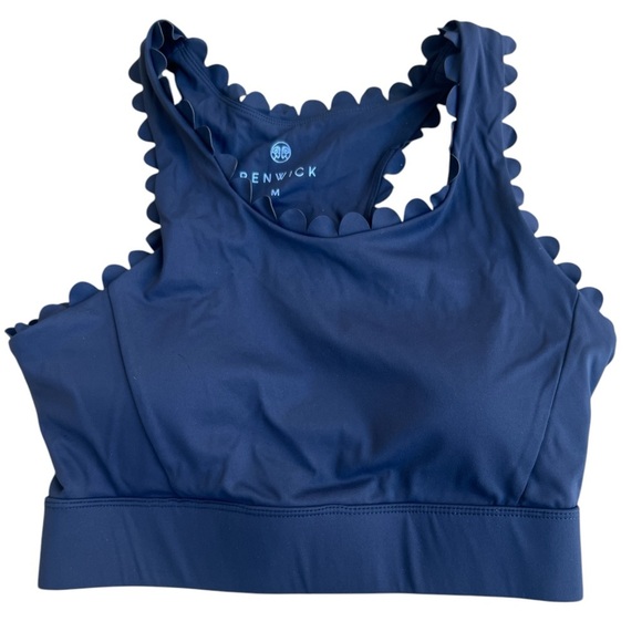 Renwick Scalloped Active Bra Scalloped Edge Blue Sports Bra - Picture 1 of 4